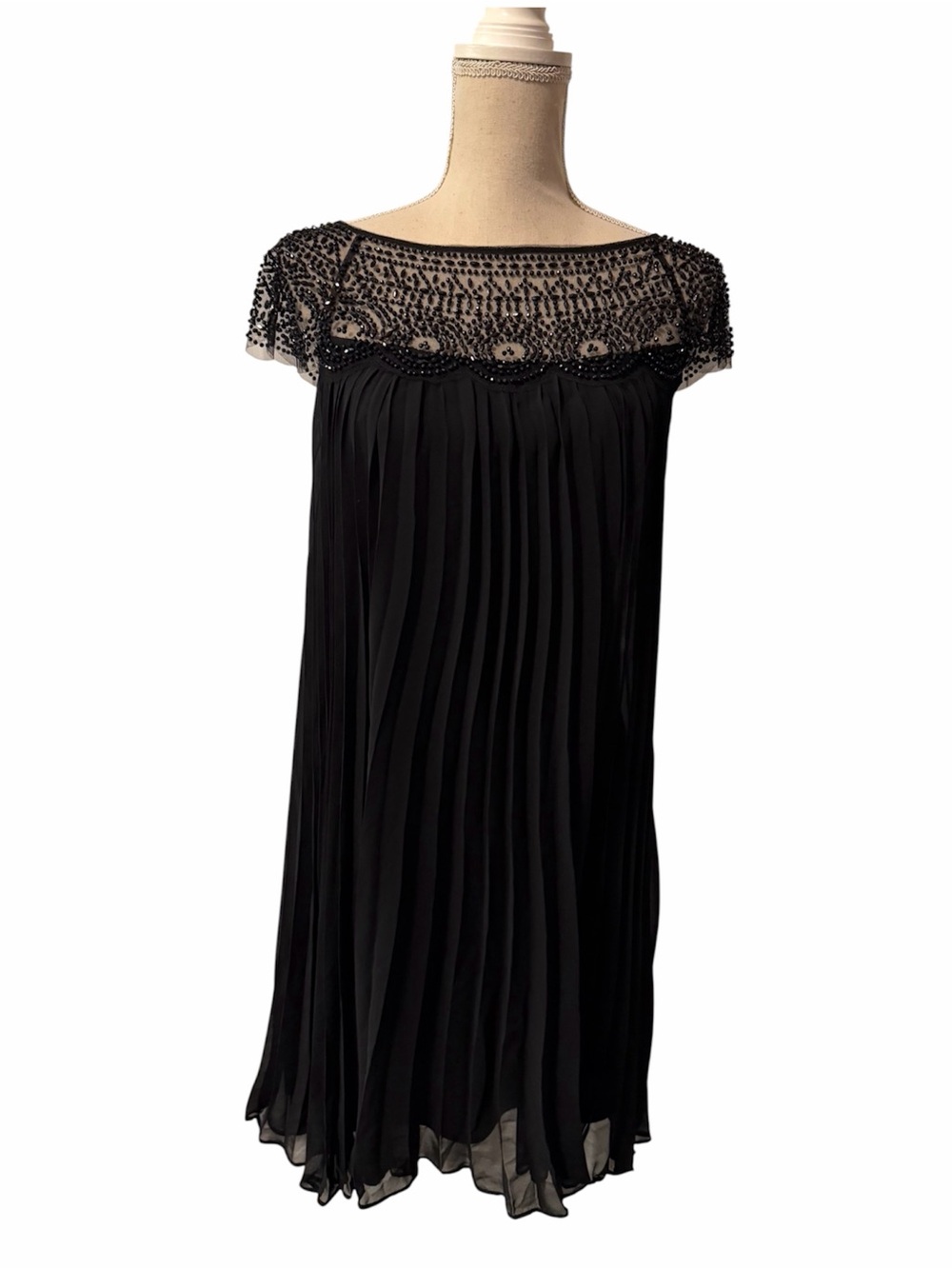 Xscape Beaded Black Illusion Neckline Dress Size 8 NWOT